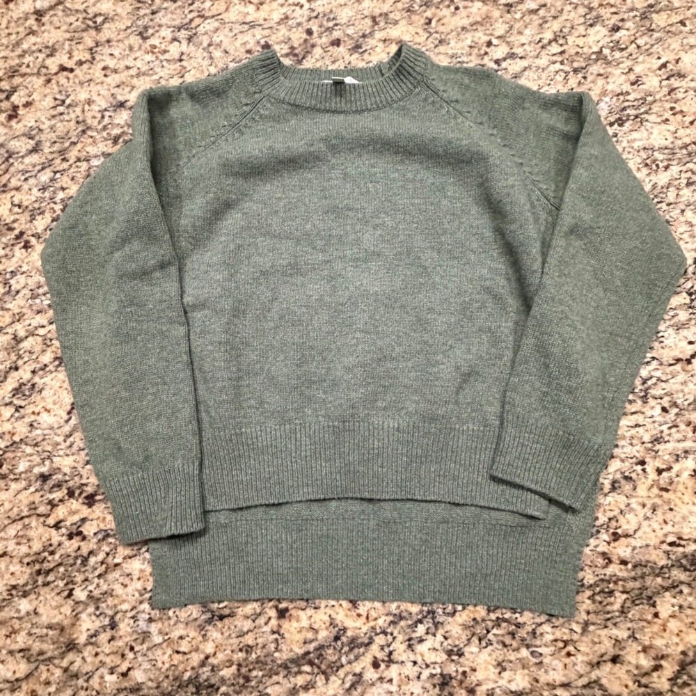 Olive Green Raglan Sleeve Crew Neck High Low Knit Sweater S/ M ws